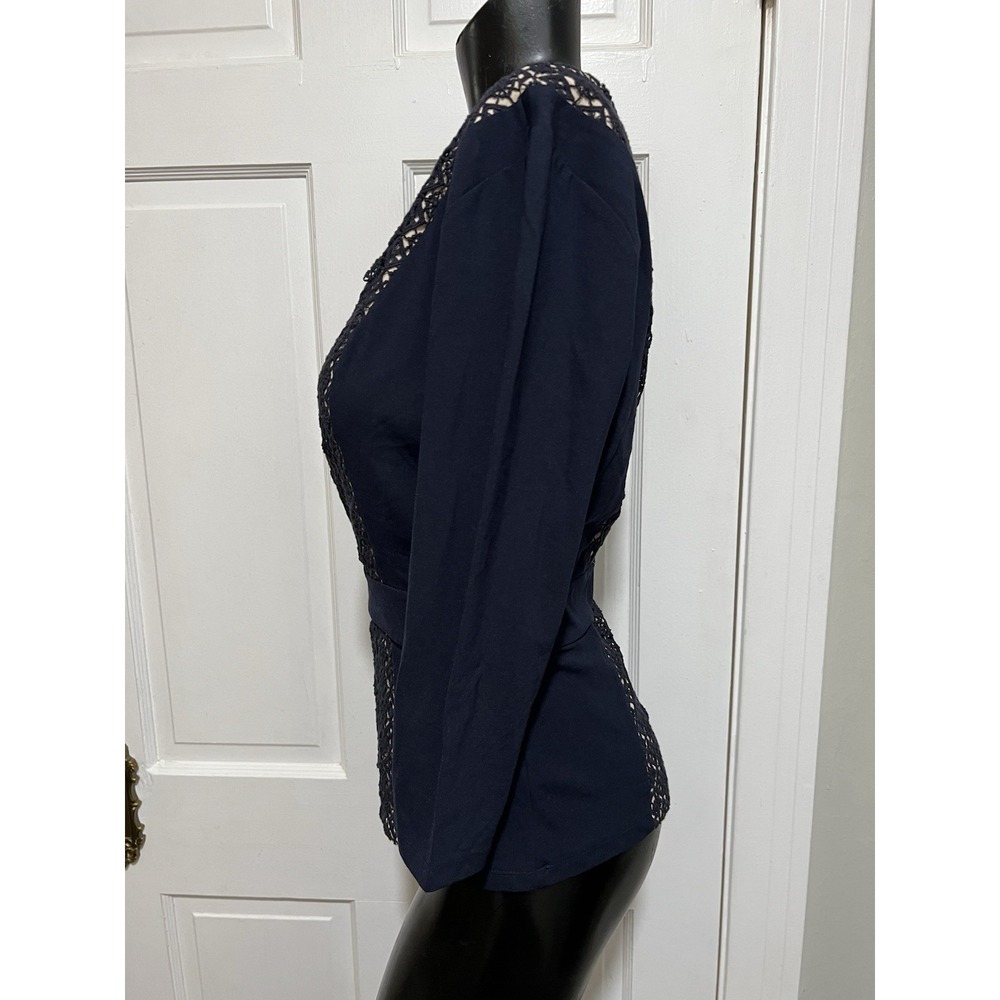 Navy Blue Ann Taylor 3/4 Length Sleeve Lace Shirt Size Small - Picture 3 of 5